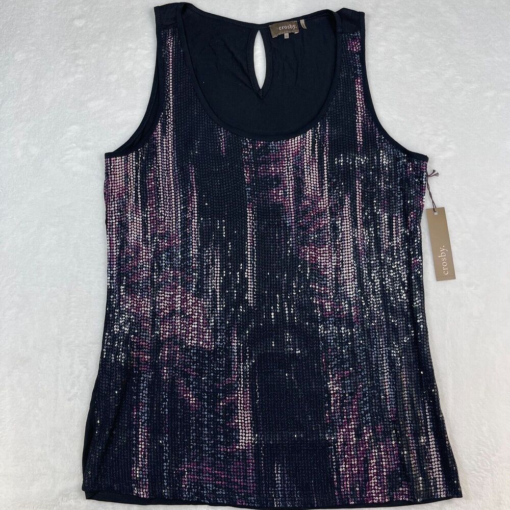 Crosby Tank Top Women's Size Medium Sequin Black Purple Blue
